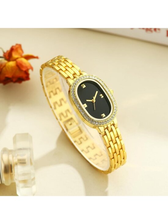 Women\'s Gold And Black Quartz Bracelet Solid Reloj Para Mujer Small Dainty Watch